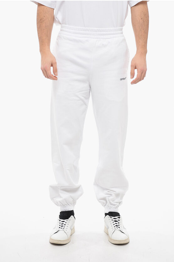 Off-white Seasonal Brushed Cotton Sweatpants With Cuffs In White