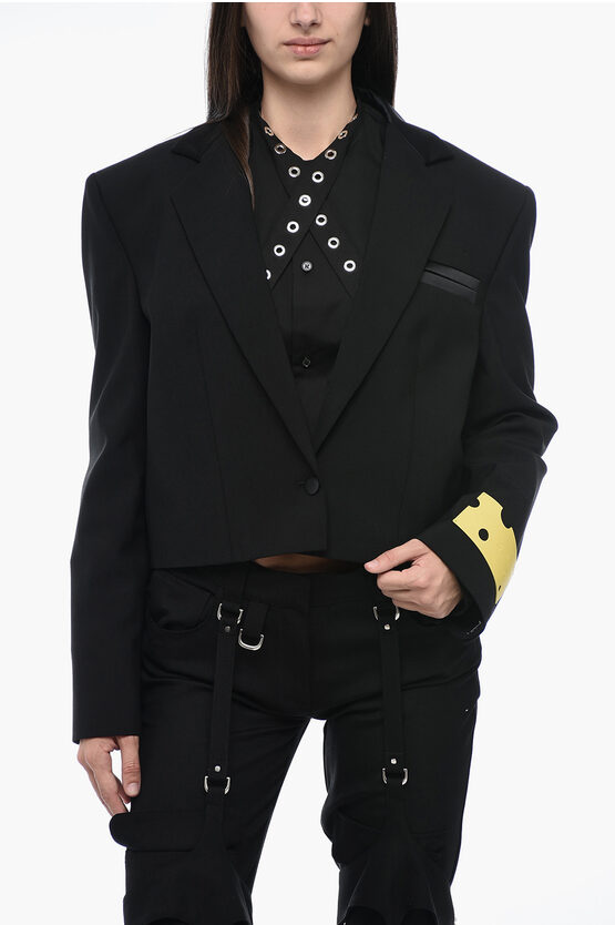 Shop Off-white Seasonal Cropped Blazer With Satin Detail