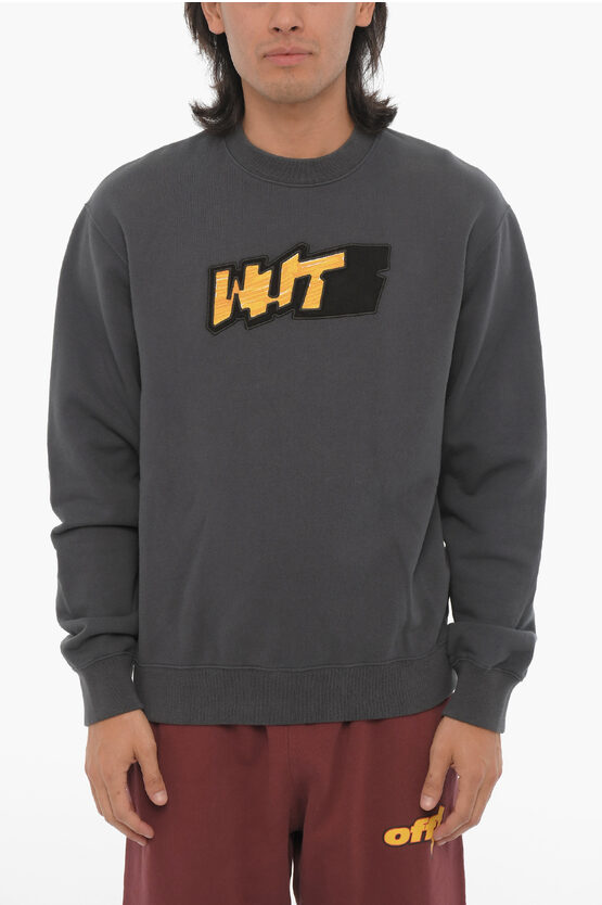 Off-white Seasonal Slim Fit Crew-neck Sweatshirt With Contrasting Deta