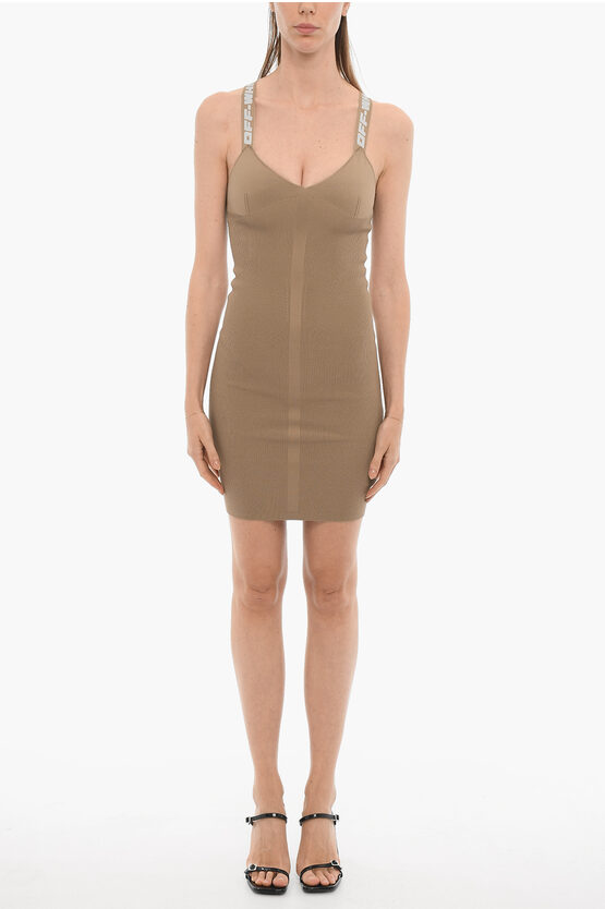 Off-white Seasonal Stretch Fabric Sheath Dress With Logoed Straps