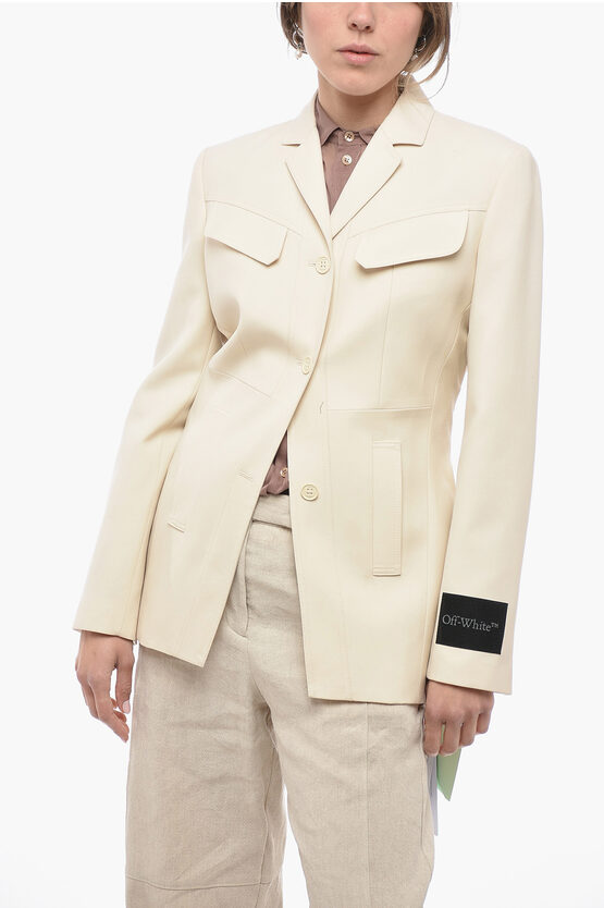 Shop Off-white Seasonal Wool Belted Blazer With Cinched Waist