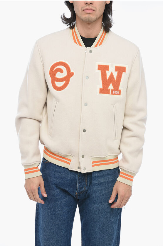 Shop Off-white Seasonal Wool Varsity Bomber With Patch