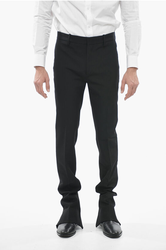 Off-white Seasonal Wool Wave Tag Trousers With Ankle Zips In Black