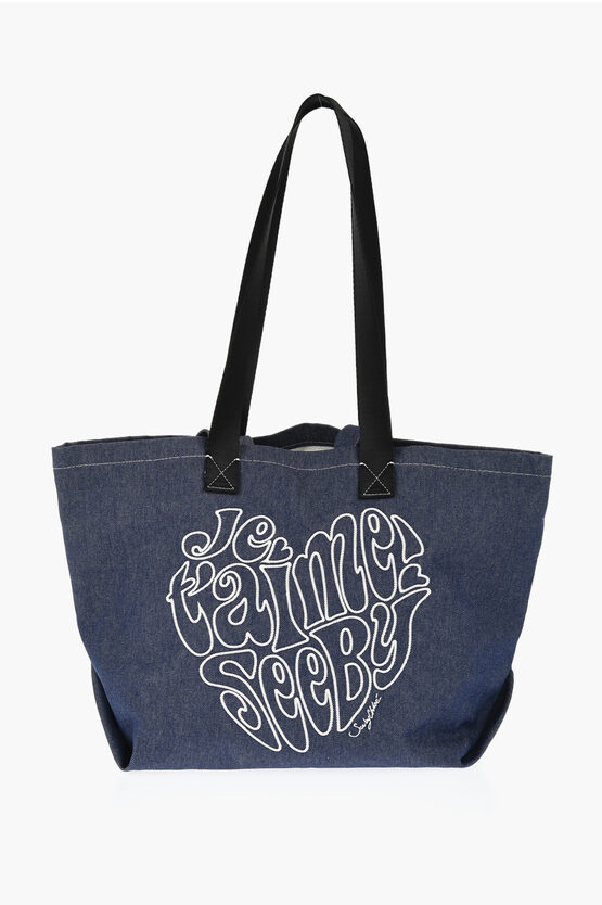 CHLOÉ SEE BY DENIM TOTE BAG WITH EMBOSSED EMBROIDERY