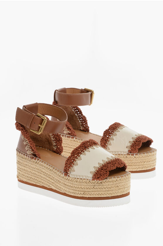 Chloé See By Leather And Braided Fabric Ankle Strap Sandals With R In Brown