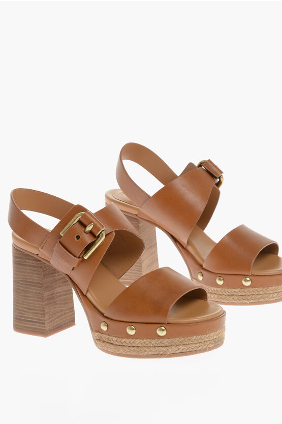 Chloé See By Leather Ankle Strap Sandals With Studs 9cm In Brown