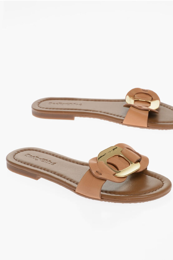 Chloé See By Leather Sandals With Maxi Golden Detail In Brown