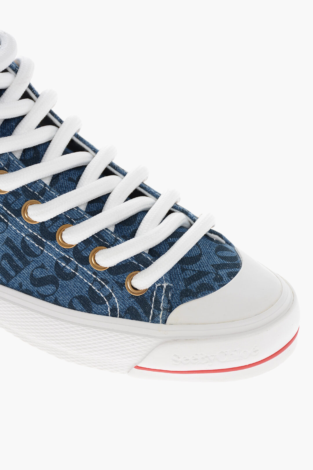 Chloe SEE BY Monogram Denim Sneakers with Maxi Laces women