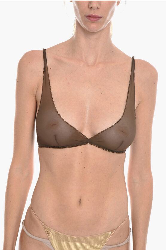 Oseree See-through Bra With Lurex Trims In Brown