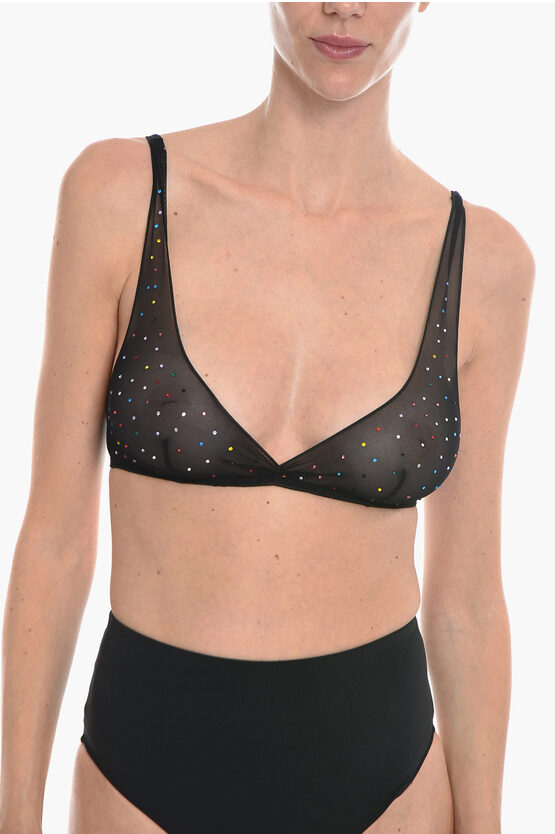 Oseree See-through Bra With Multicolor Rhinestone In Neutral