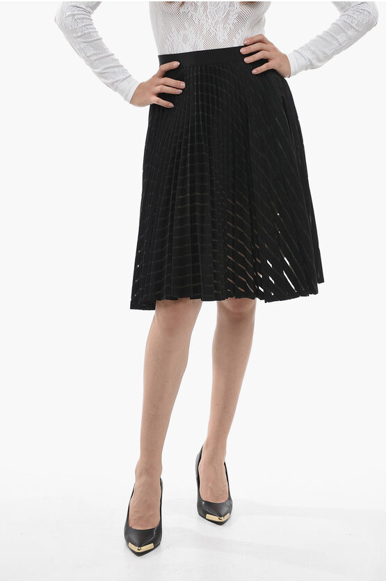 Shop Neil Barrett See-through Design Pleated Midi Skirt