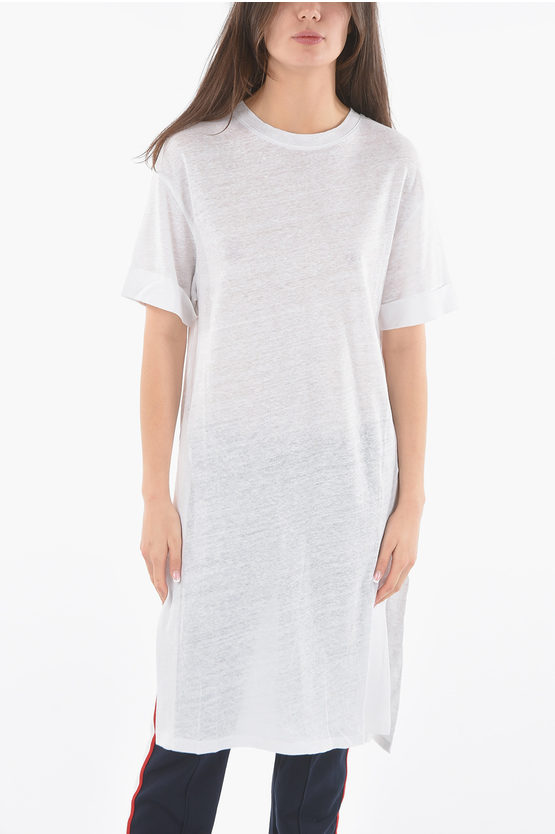 Woolrich See-through Linen Slub Dress With Double Side-split Hem In White