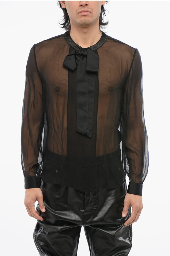 Saint Laurent See Through Silk Blouse With Satin Tie Neck Detail