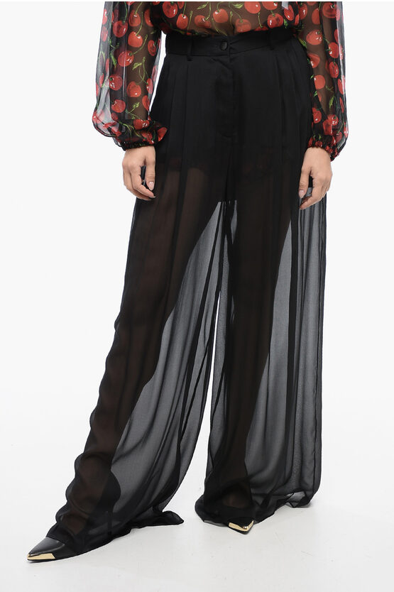 Shop Dolce & Gabbana See Through Silk Chiffon Palazzo Pants