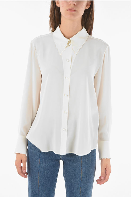 Shop Chloé See-through Silk Shirt With Embroidered Floral Detailing