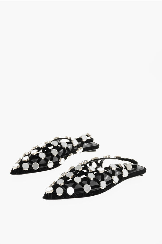 Attico See Through Slingback Mules With Rhinestones In Black