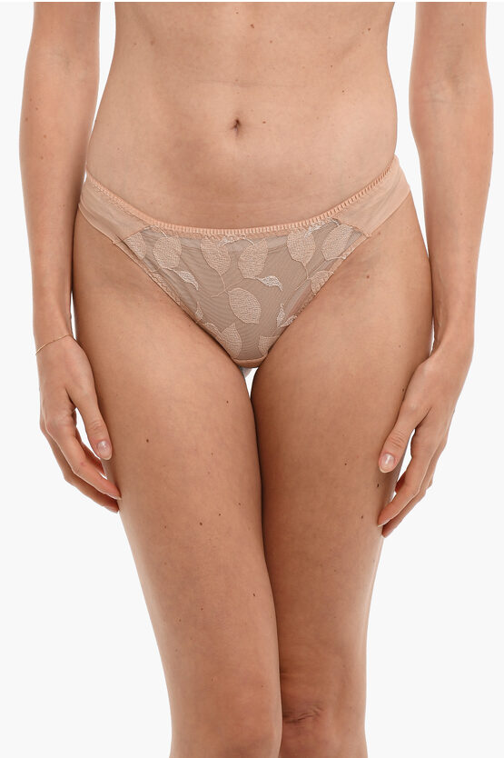 Maison Lejaby See-through Thong With Embroidered Details In White
