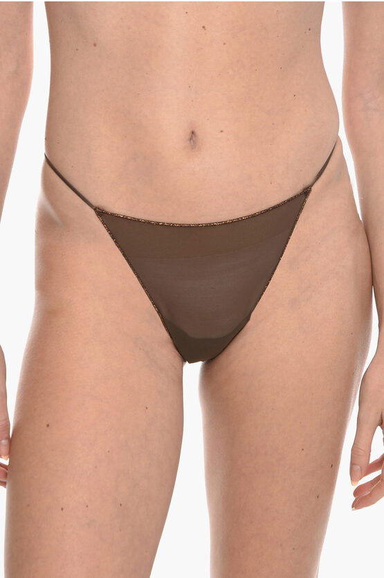 Oseree See-through Thong With Lurex Trims In Brown