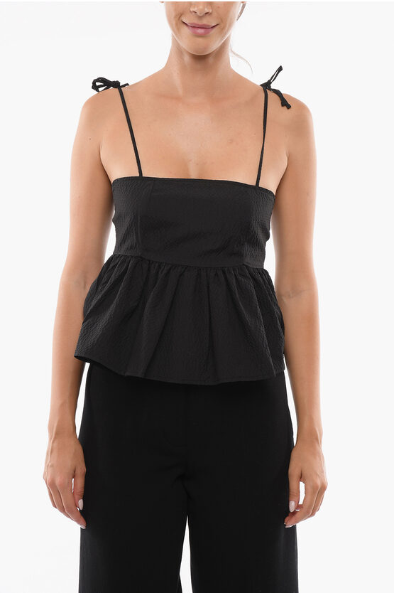 Notes Du Nord Seersucker Fabric Eve Camisole With Ruffle In Black