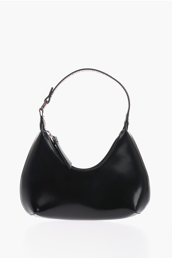 By Far Semi Patent Leather Baby Amber Shoulder Bag In Black
