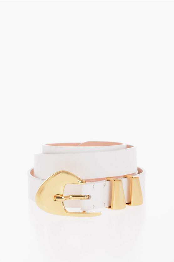 By Far Semi-patent Leather Moore Belt With Golden Buckle 25mm In White