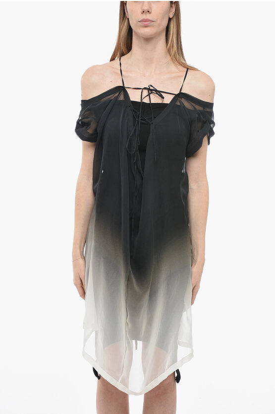 Ann Demeulemeester Semi Sheer Dress With Shaded Effect And Lace-up Detail In Black