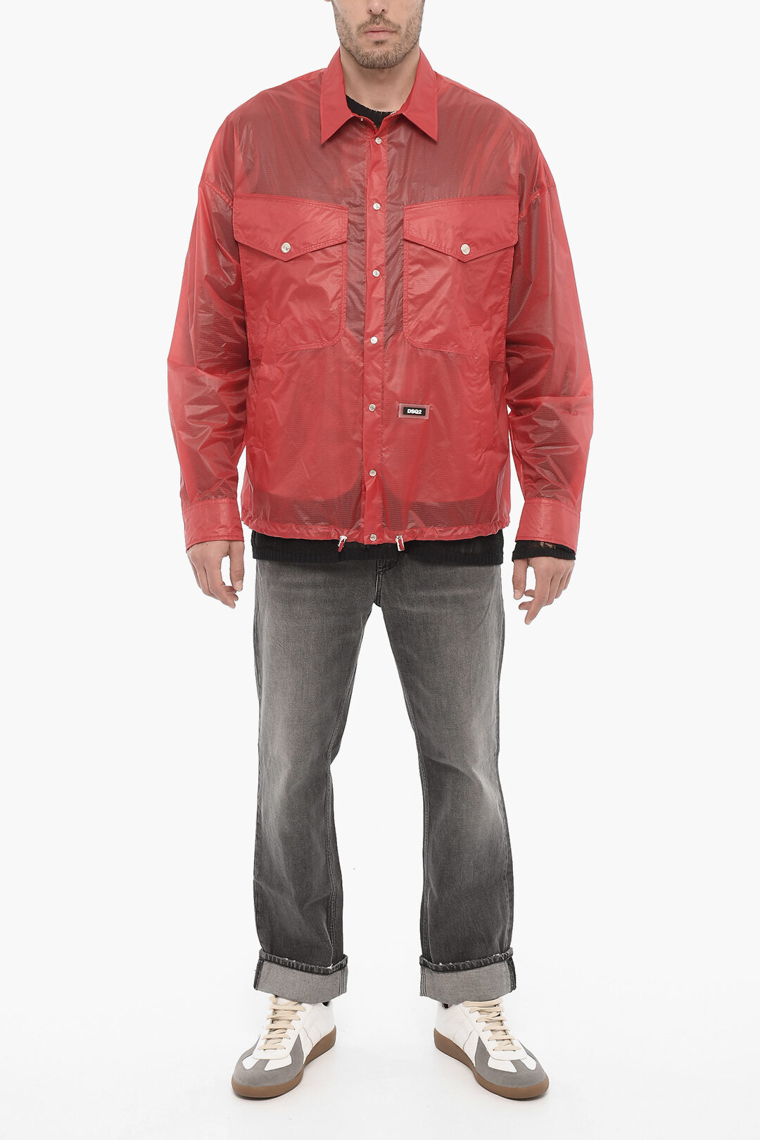 Dsquared2 Semi-sheer Windbreaker Jacket with Pointed Collar men