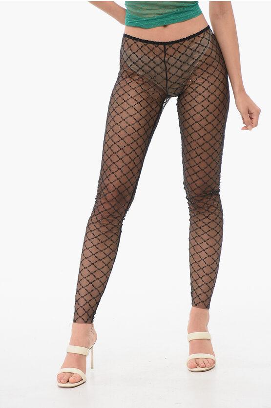 Dsquared2 Sequine-embroidered Mesh Collant In Black