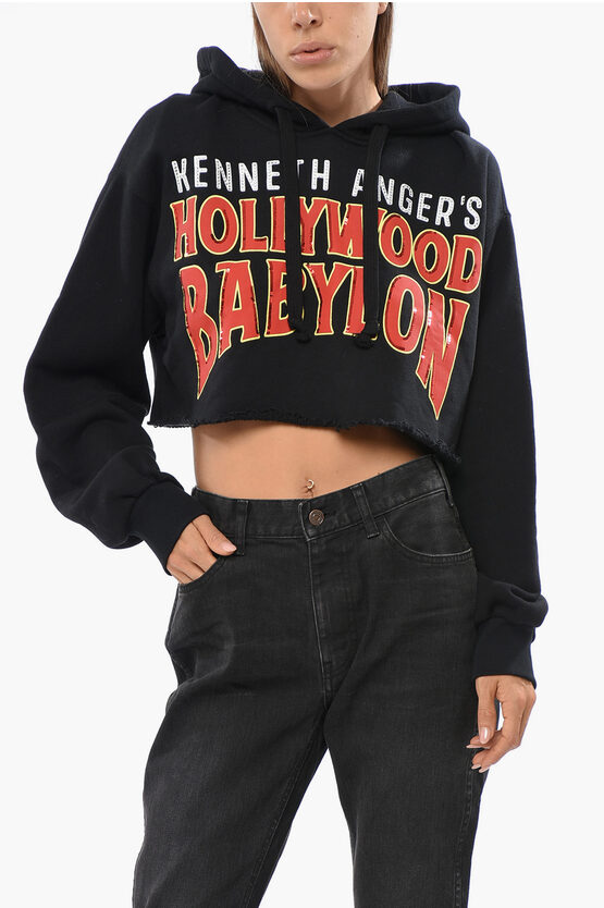 Gucci Sequined And Rhinestone Cropped Sweatshirt In Black