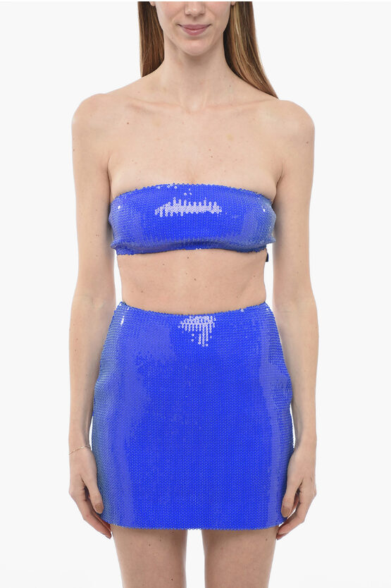 Shop David Koma Sequined Bandeau Tube Top With Back Zip