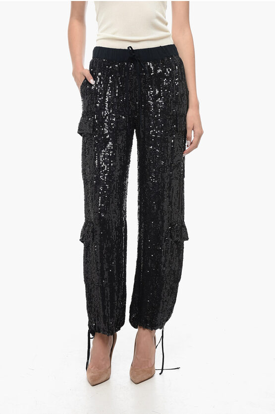 Shop P.a.r.o.s.h Sequined Cargo Pants With Draw-string