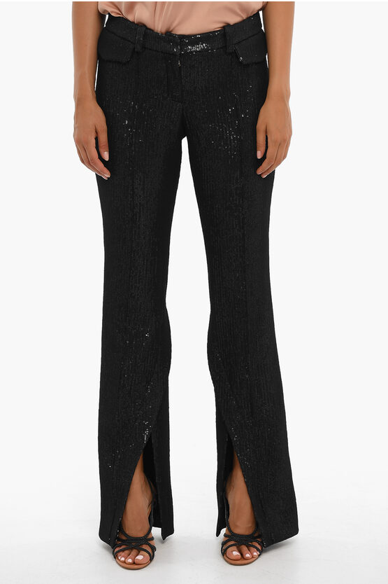 The Mannei Sequined Eljas Pants With Front Slits In Black