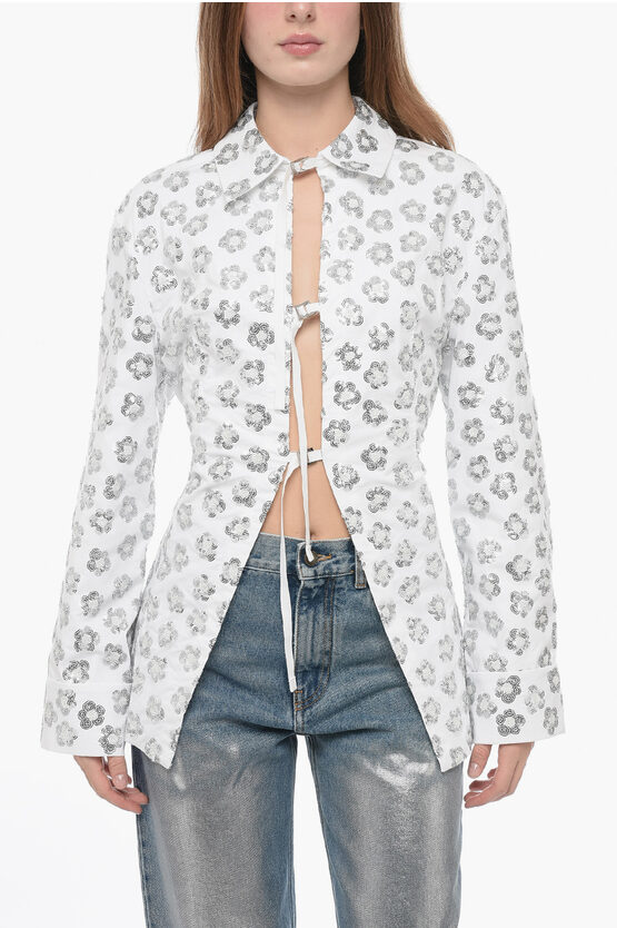 Shop Jacquemus Sequined Floral Motif Shirt With Buckled Fastening