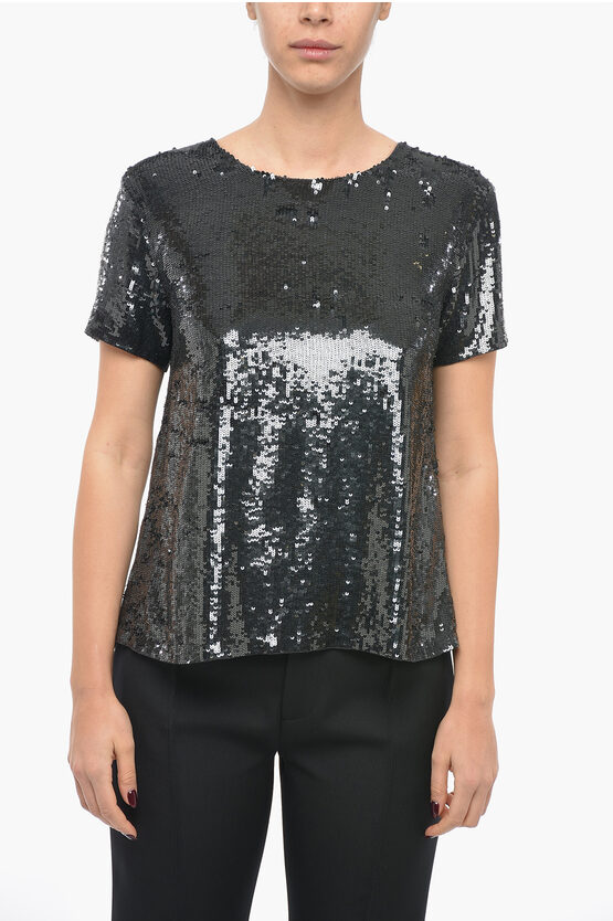 P.a.r.o.s.h Sequined Gentle T-shirt With Back Split In Black