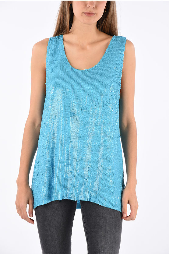 P.a.r.o.s.h Sequined Gilk Top In Blue