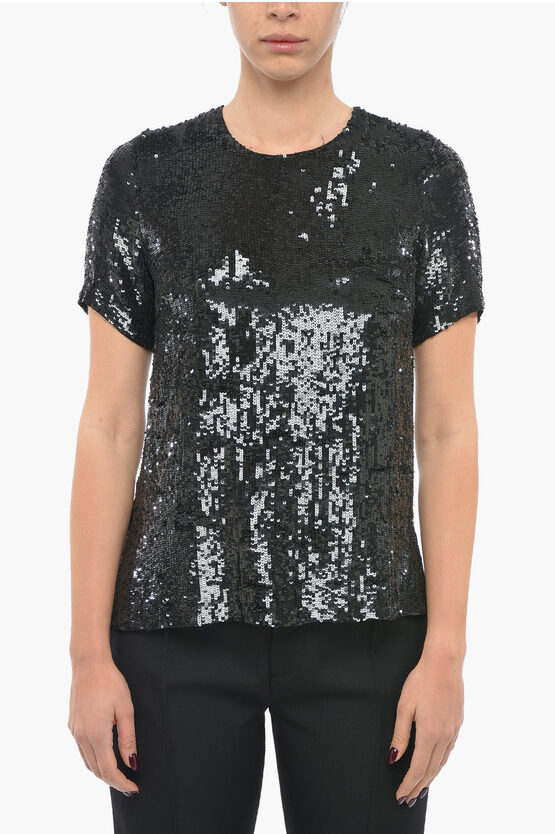 P.a.r.o.s.h Sequined Glast Short-sleeved T-shirt In Black