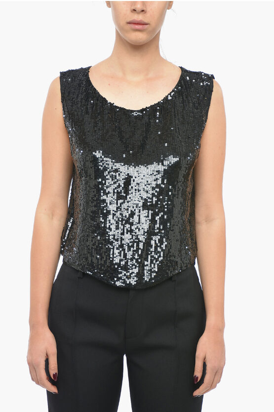 P.a.r.o.s.h Sequined Gummy Tank Top In Black