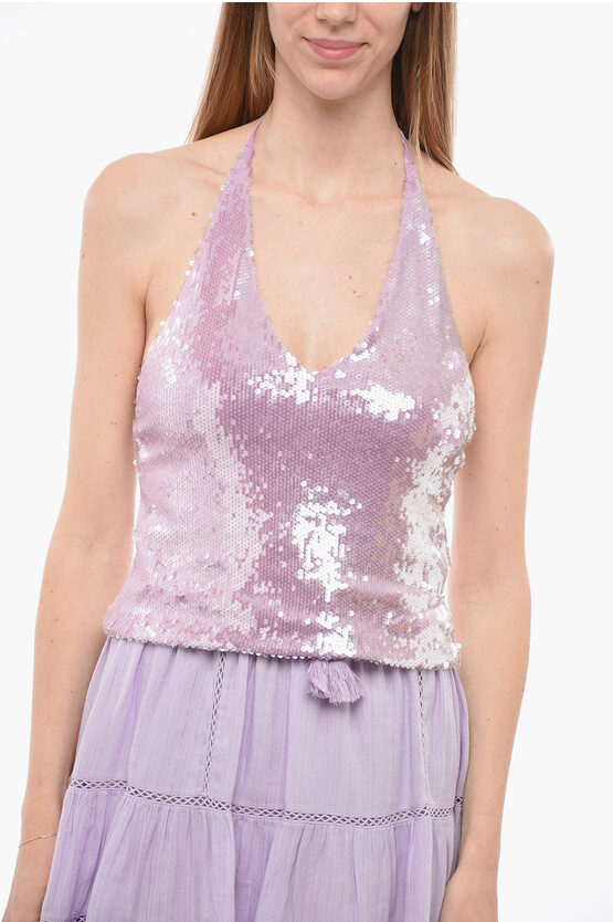 Rotate Birger Christensen Kia Sequined Halterneck Top In Lavender