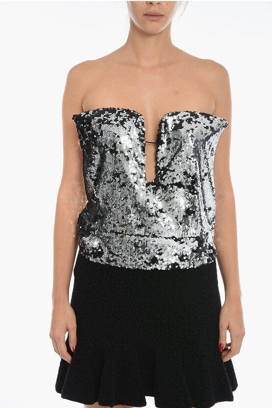 Isabel Marant Sequined Mandy Top With Sweetheart Neckline In Black