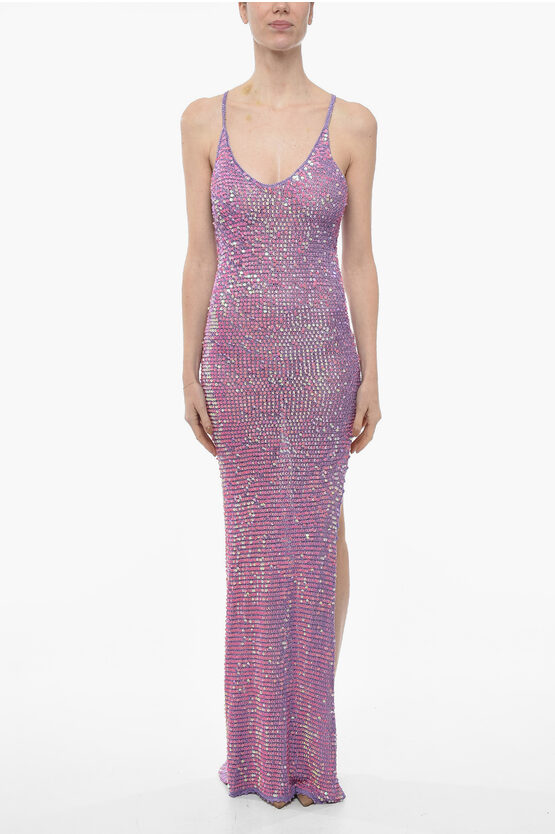 Retroféte Sequined Maxidress With Split In Purple