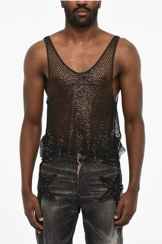 Dsquared2 All-over Monogram Sheer Underwear Tank Top