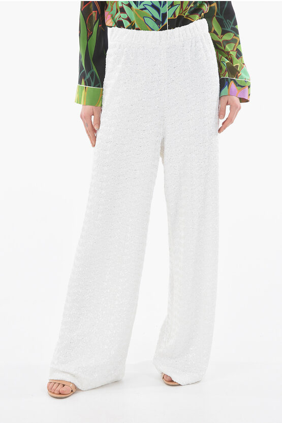 Oseree Sequined Palazzo Pants In White