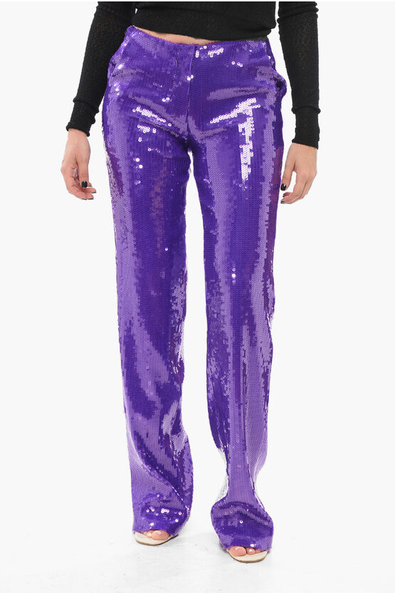 Laquan Smith Purple Trousers With Sequins