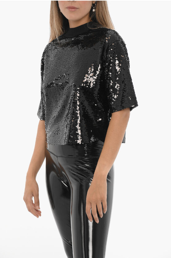 Shop Allsaints Sequined Short Sleeve Juela Top