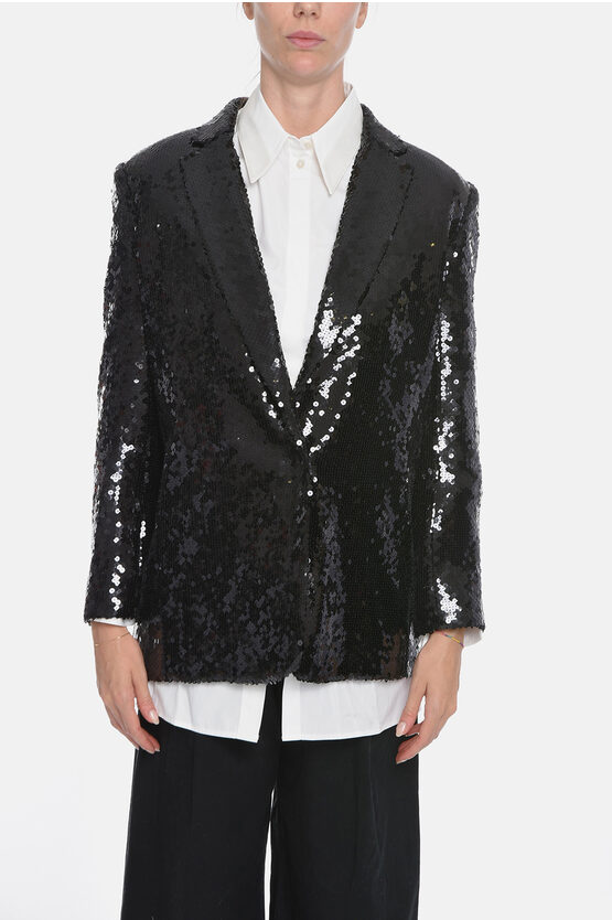 The Andamane Sequined Single-breasted Blazer With Notch Lapel In Black