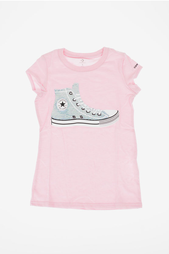 Converse Kids' Sequined T-shirt In Pink