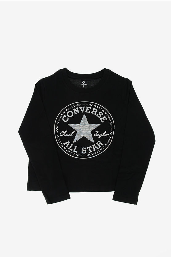 Converse Sequined T-shirt In Black
