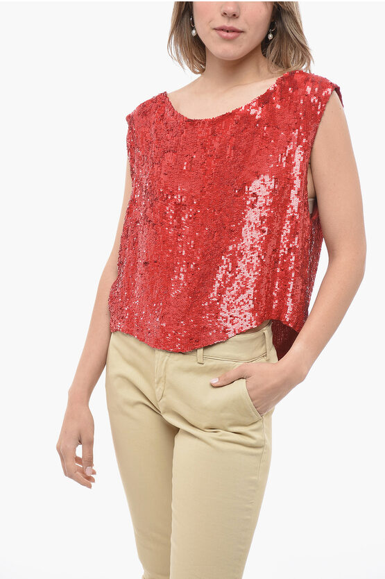 Shop P.a.r.o.s.h Sequined Tank Top With Deep Neckline