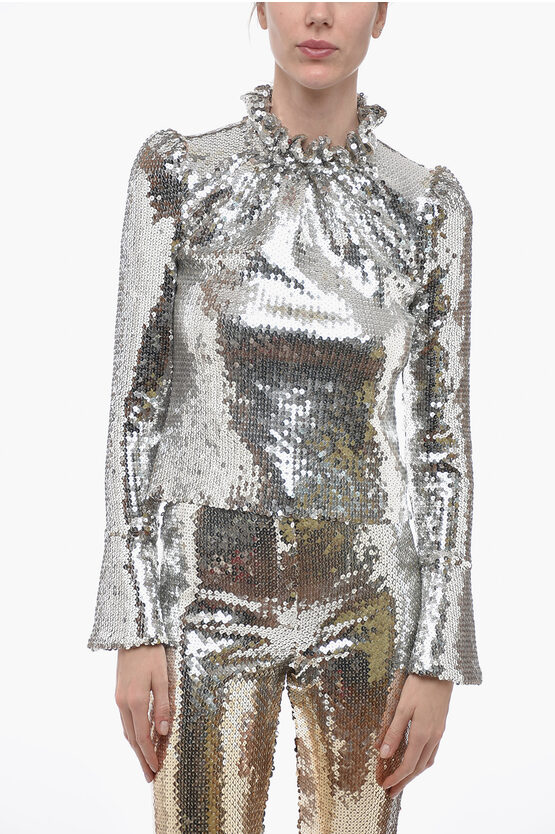 Shop Rabanne Sequined Top With Bell Sleeves