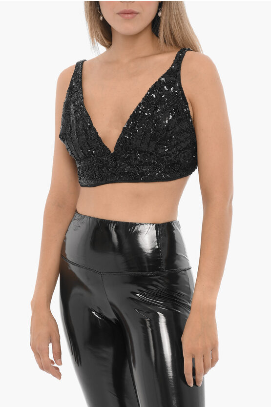 Shop Allsaints Sequined Triangle Fern Crop Top